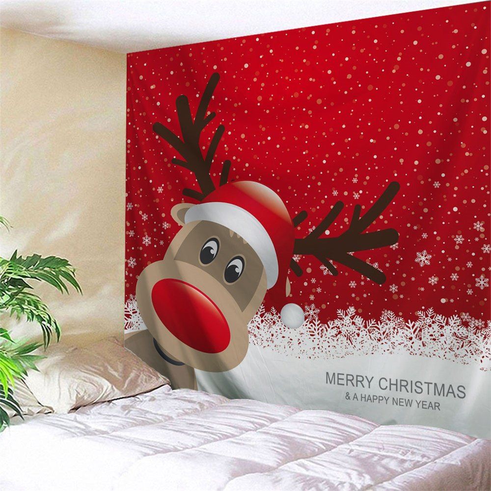 

Christmas Reindeer Print Wall Art Tapestry, Red