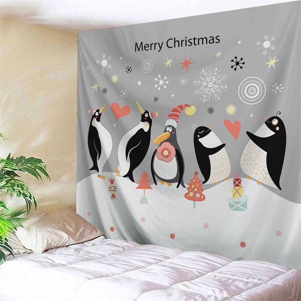 

Wall Hanging Merry Christmas Penguin Tapestry, Gray