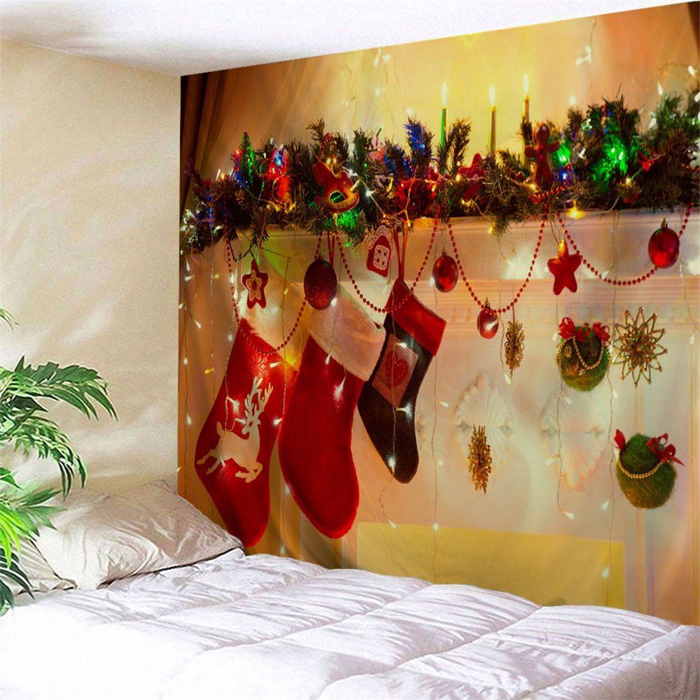 

Christmas Socks Printed Bedroom Wall Tapestry, Yellow