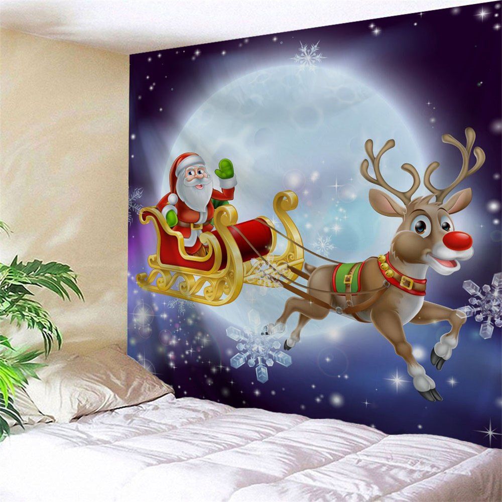 

Christmas Sled Moon Night Wall Decor Tapestry, Colormix