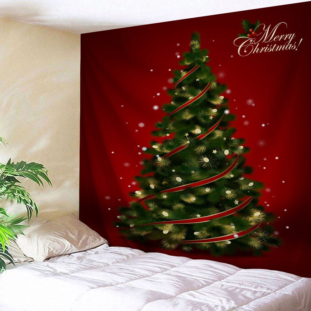 

Wall Hanging Decoration Christmas Tree Print Tapestry, Deep red