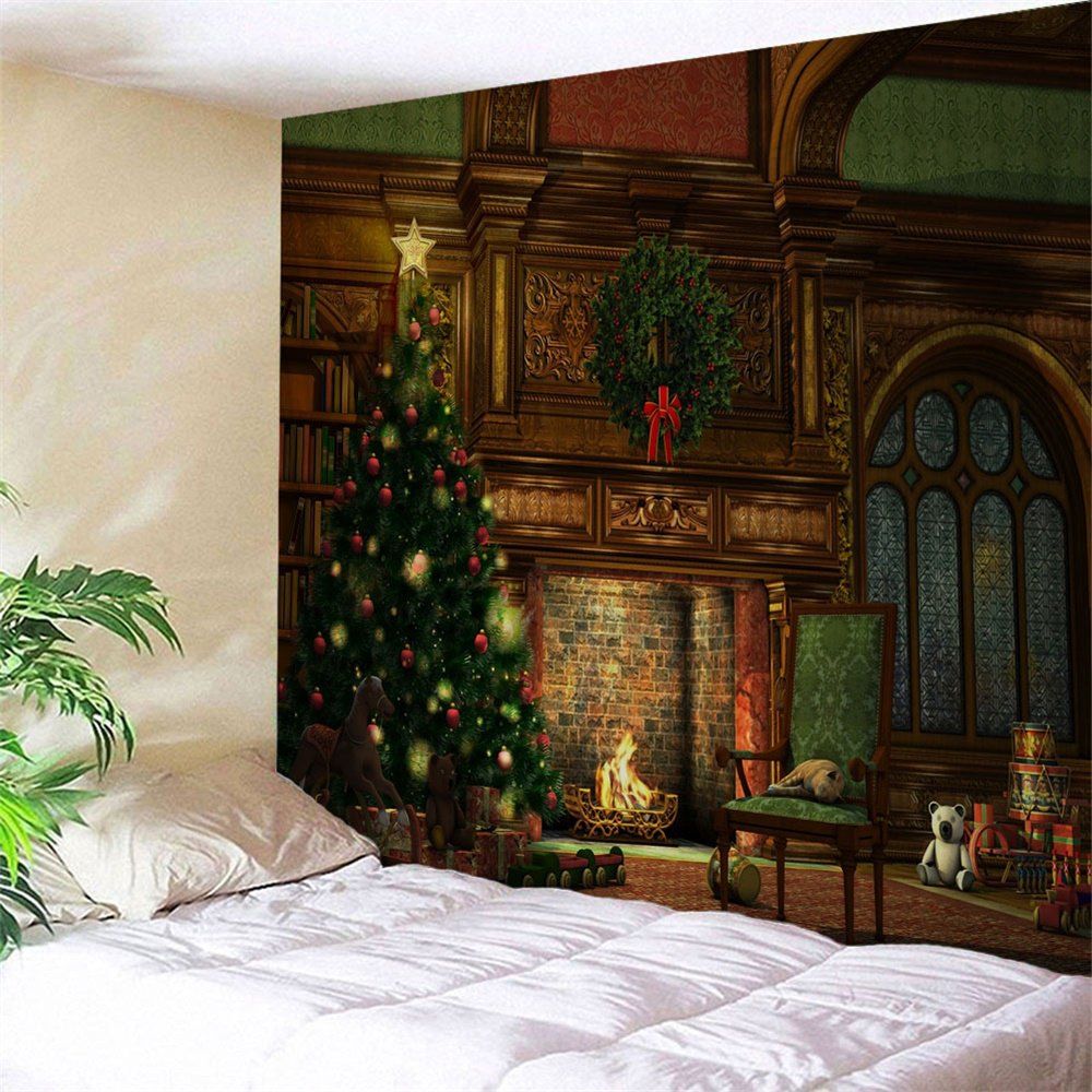 

Christmas Tree Fireplace Print Tapestry Wall Hanging Art Decoration, Colormix