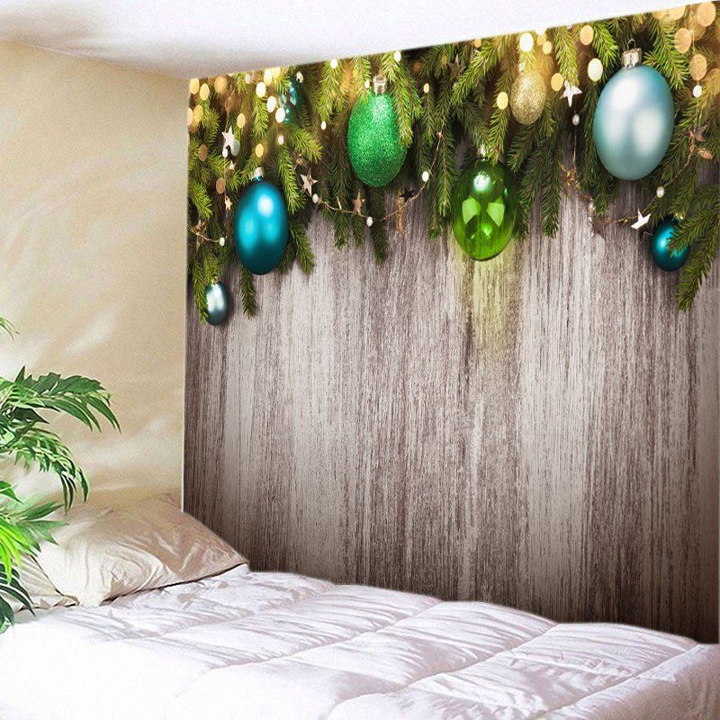 

Christmas Baubles Woodgrain Print Tapestry Wall Hanging Art Decoration, Sandy beige