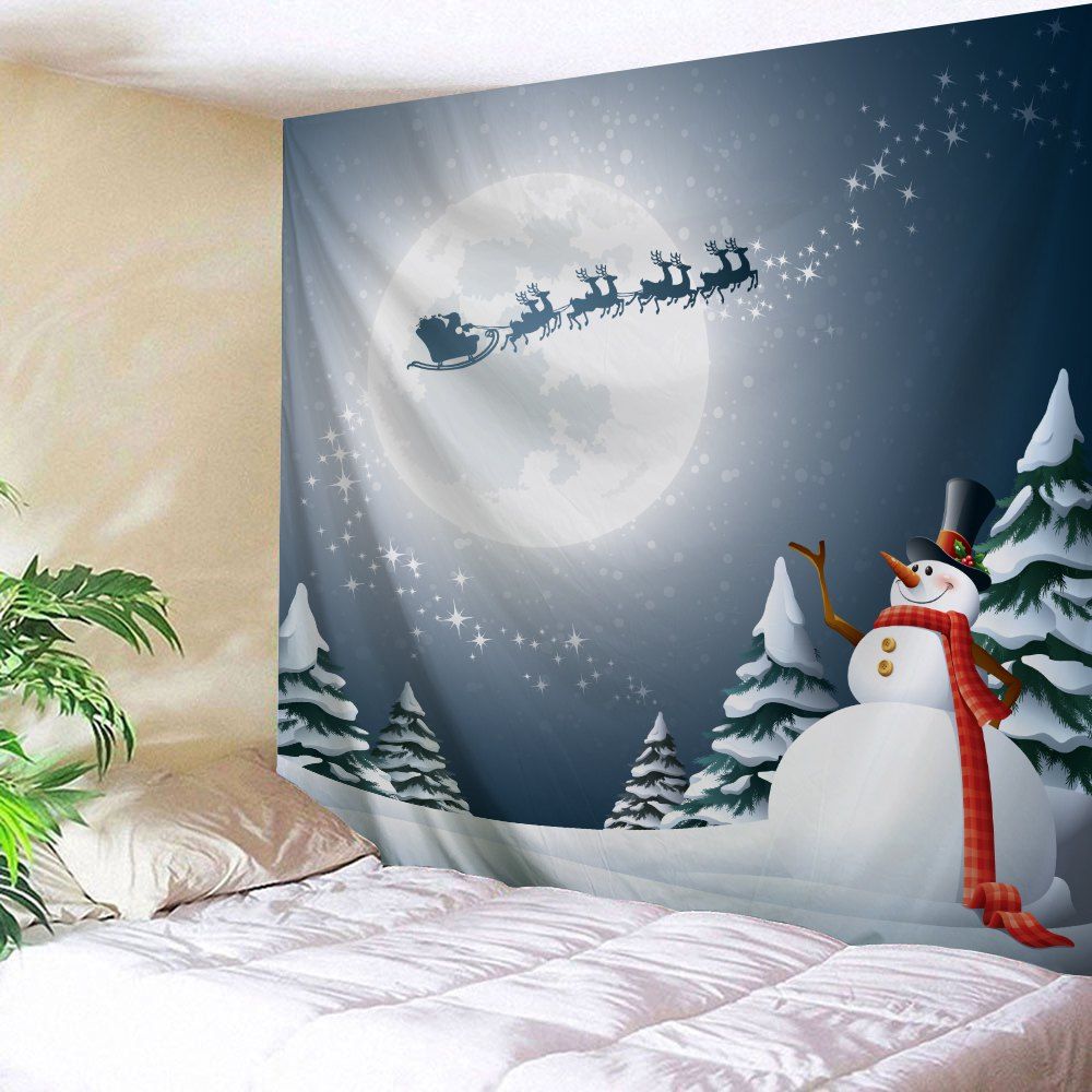 

Christmas Snowman Moon Print Wall Tapestry, Grey blue