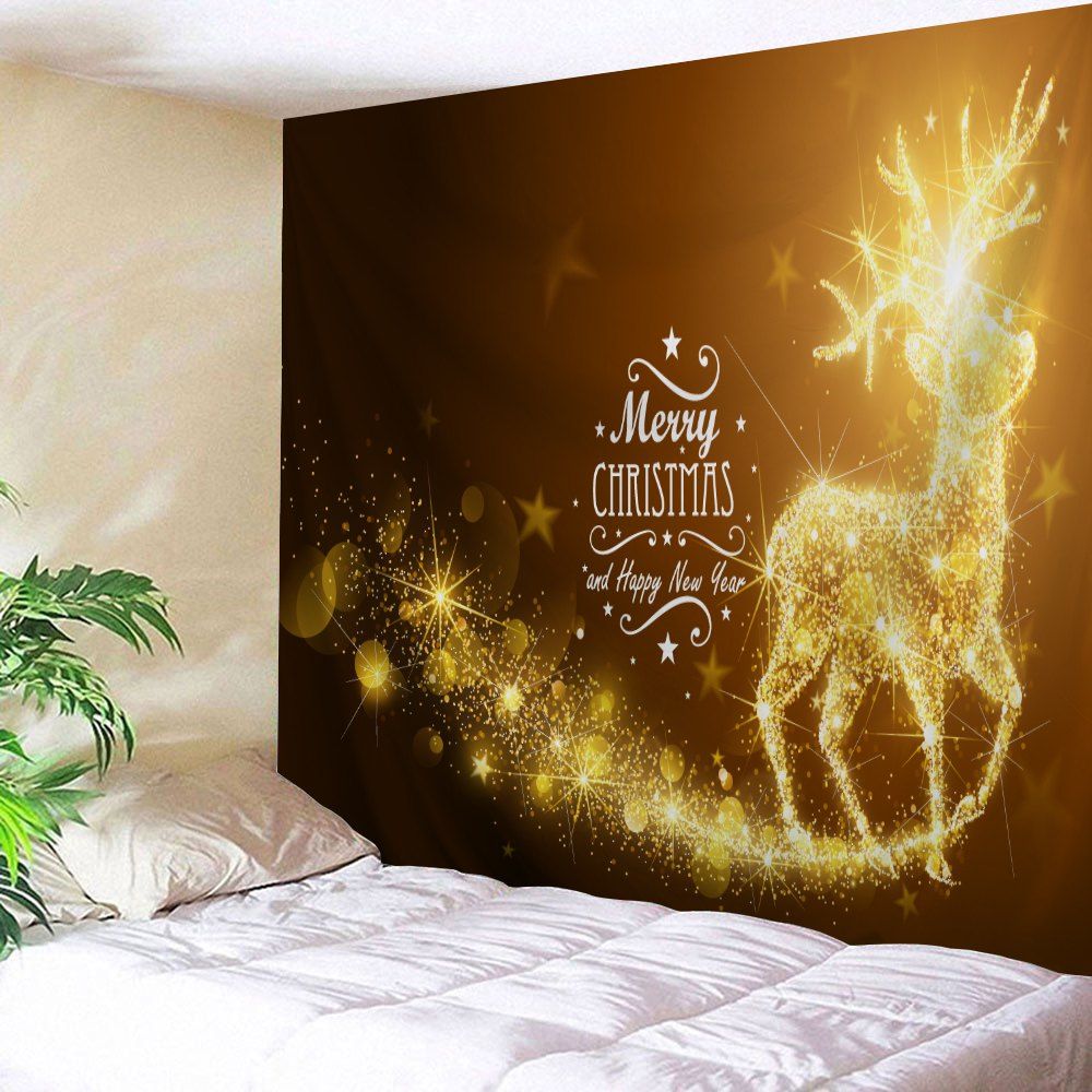 

Christmas Reindeer Pattern Wall Tapestry, Gold brown
