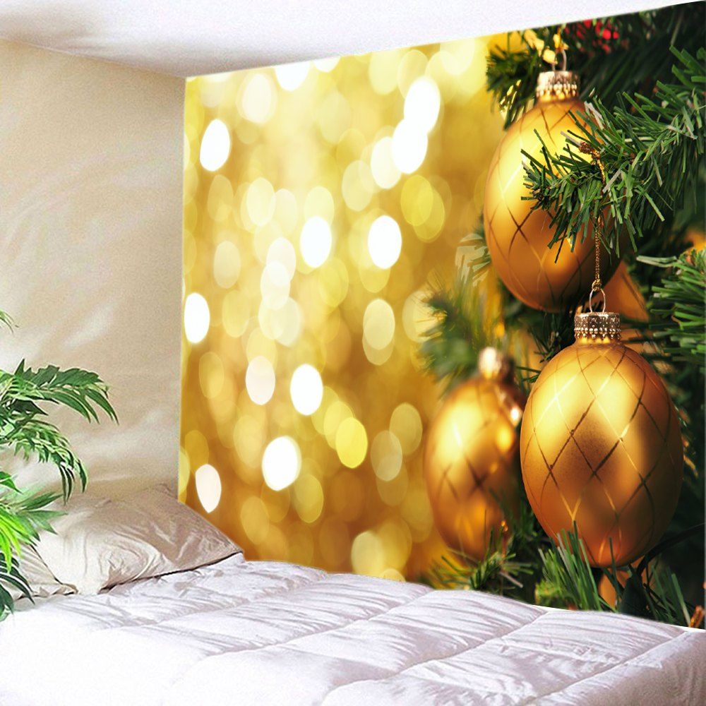 

Christmas Hanging Baubles Print Tapestry Wall Hanging Art Decoration, Golden
