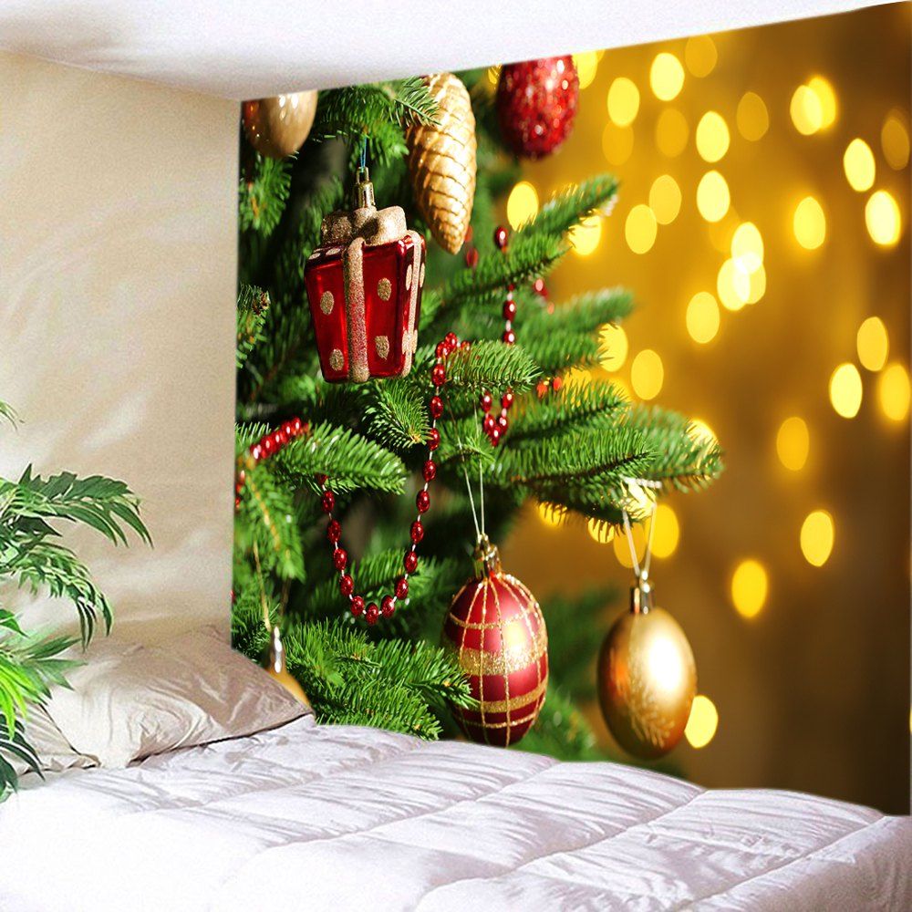 

Christmas Tree Baubles Print Tapestry Wall Hanging Decoration, Golden