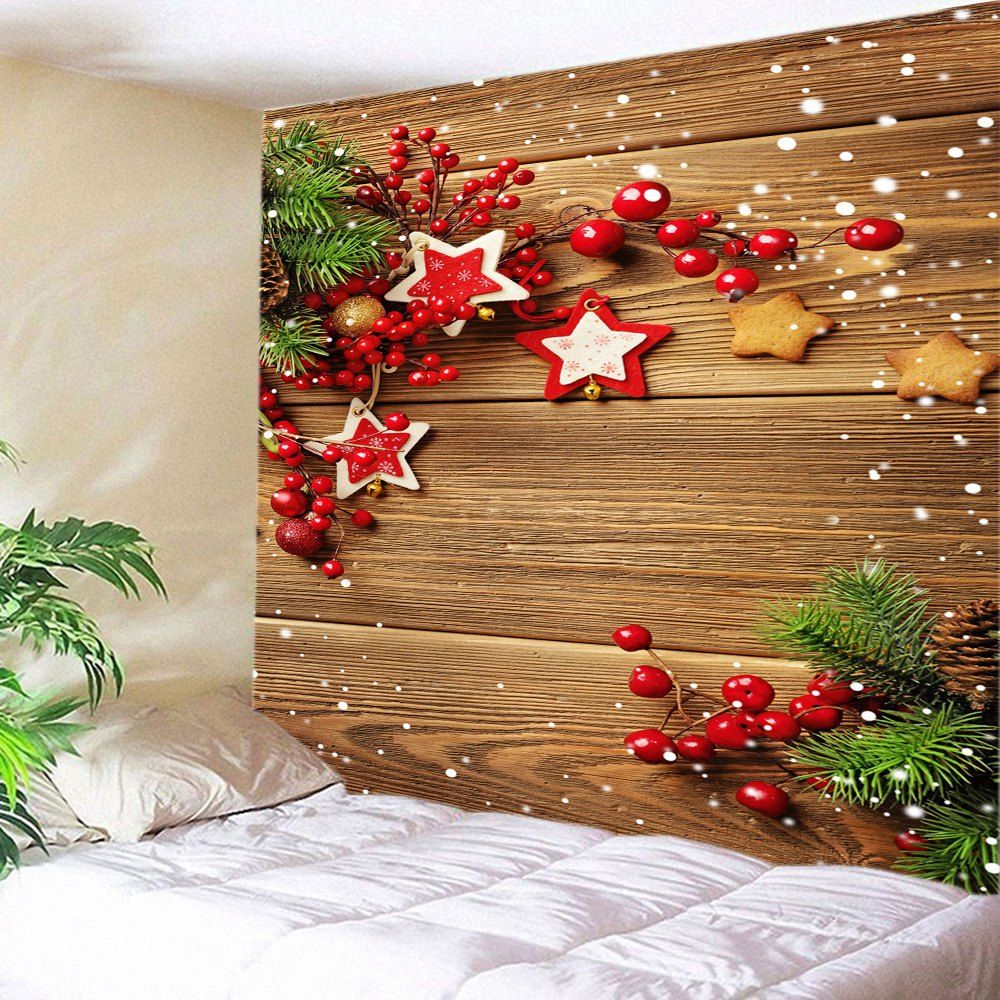 

Christmas Woodgrain Print Tapestry Wall Hanging Art Decoration, Brown