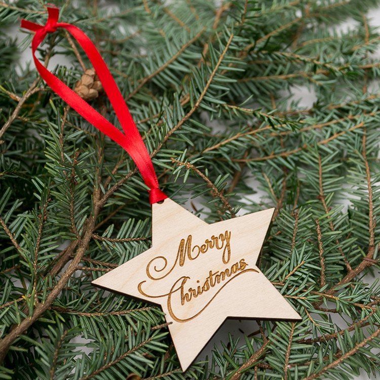 

Merry Christmas Tree Star Wooden Hanging Decorations, Wood