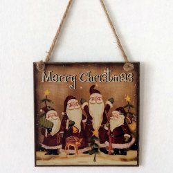 Christmas Santa Pattern Door Decor Wooden Hanging Sign -  