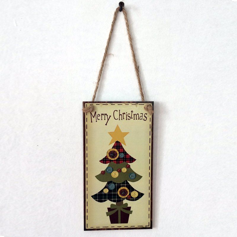 

Christmas Tree Pattern Door Decor Wooden Hanging Sign, Buttercup