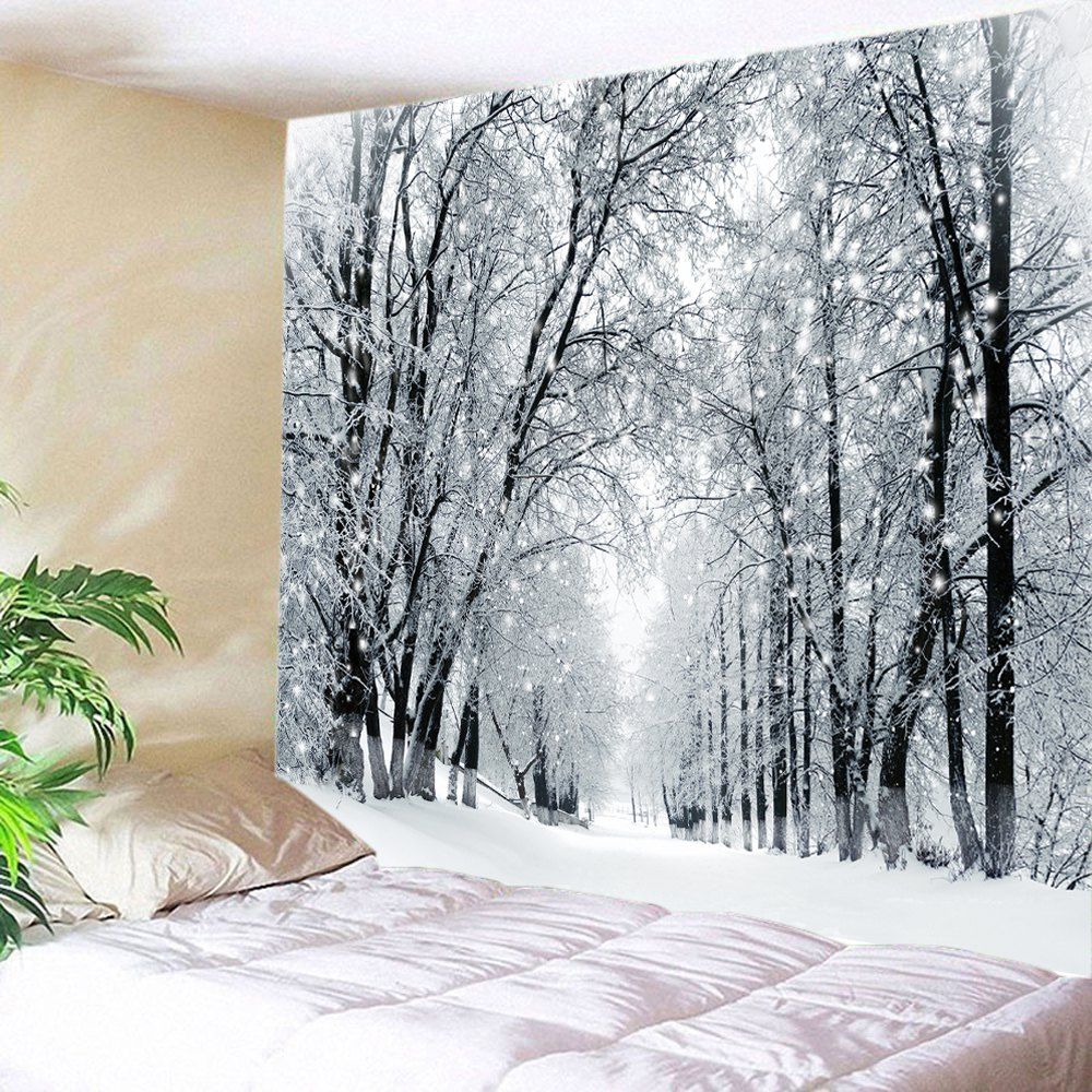 

Snowy Forest Avenue Print Tapestry Wall Hanging Art Decoration, White