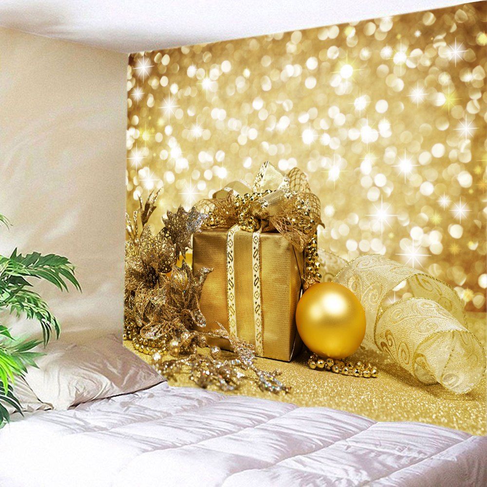 

Christmas Gift Bauble Print Tapestry Wall Hanging Art Decoration, Golden
