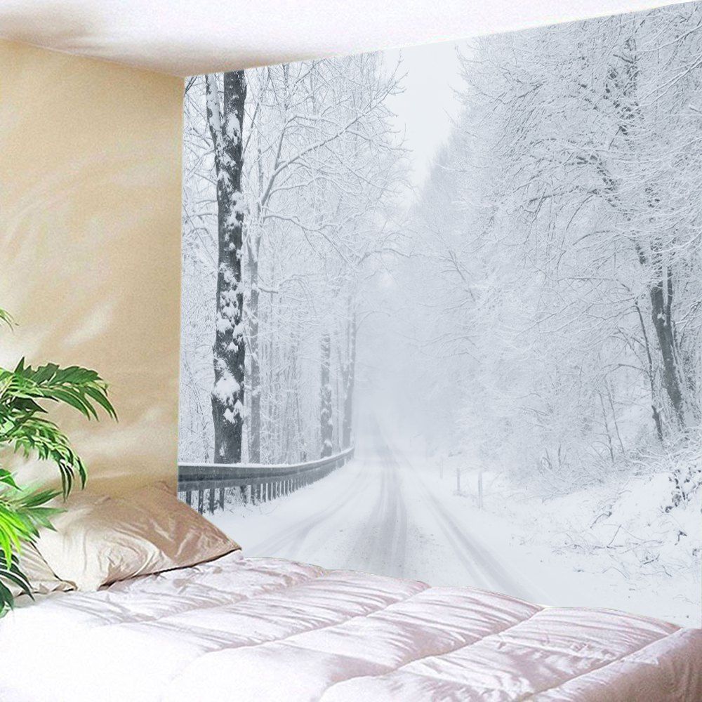 

Snow Forest Road Print Tapestry Wall Hanging Art Decoration, White
