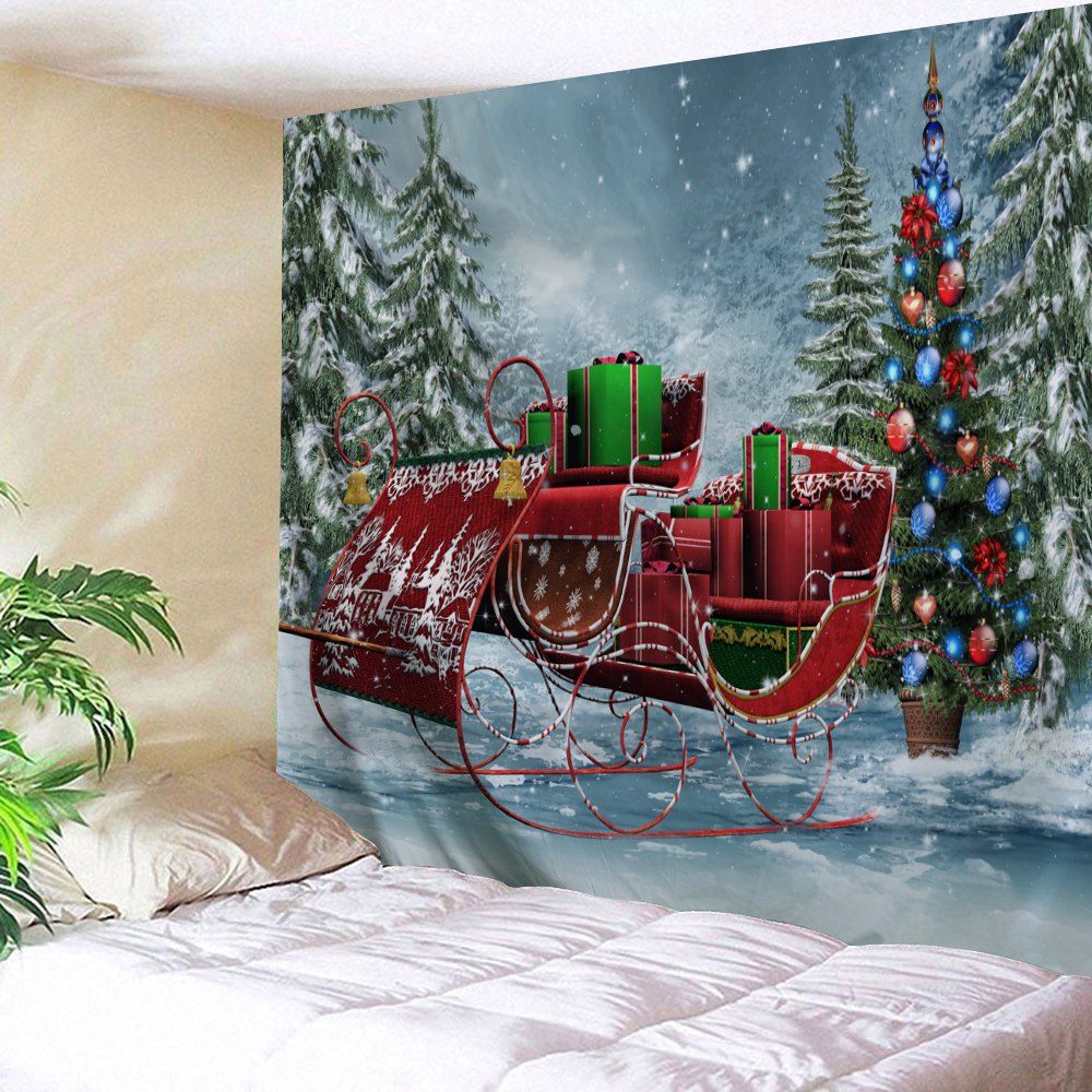 

Pine Forest Christmas Sled Wall Tapestry, Colormix