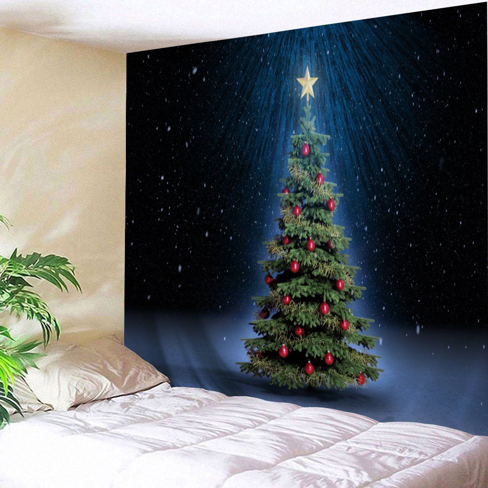 

Wall Decor Christmas Tree Print Tapestry, Black blue