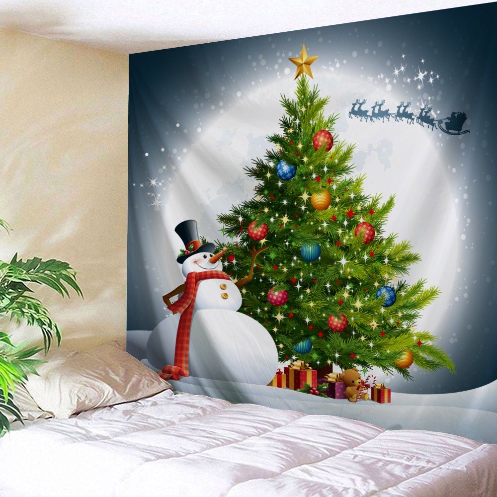 

Christmas Tree Moon Snowman Wall Tapestry, Colormix