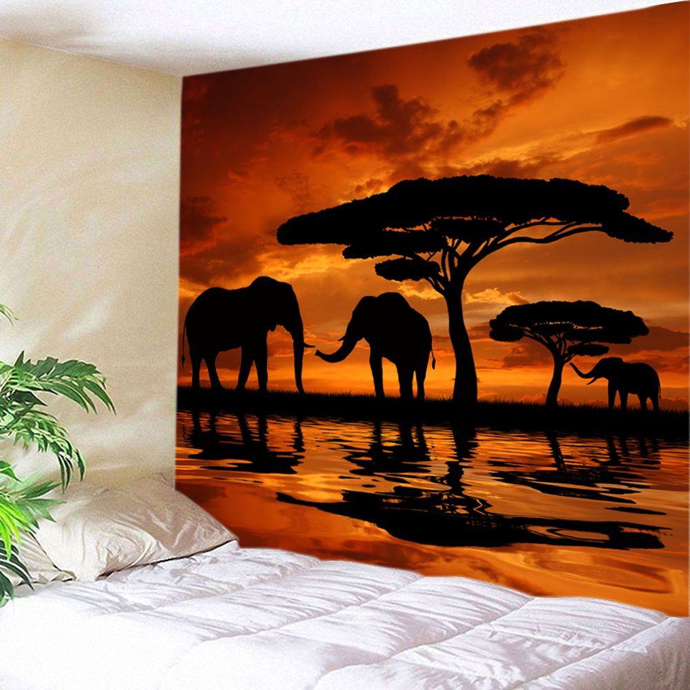 

Sunset Prairies Elephants Print Tapestry Wall Hanging Art Decoration, Orange