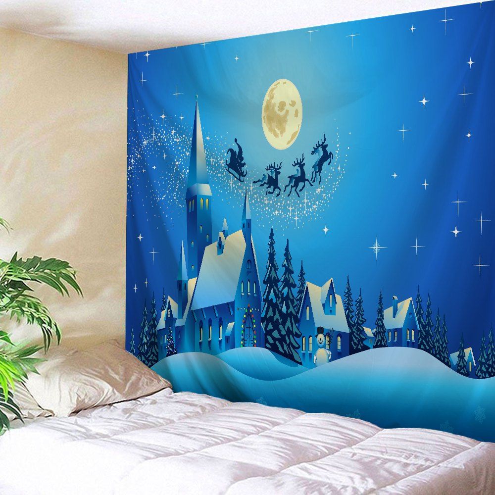 

Christmas Night Castle Print Tapestry Wall Hanging Art Decoration, Blue