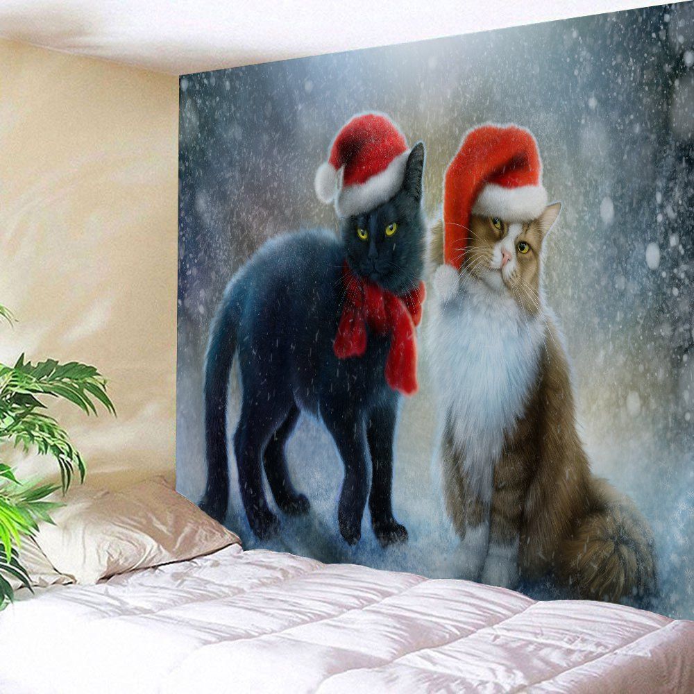

Christmas Hat Cats Print Tapestry Wall Hanging Art Decoration, Colormix