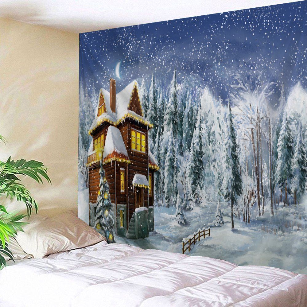 

Christmas Snowy Forest House Print Tapestry Wall Hanging Art Decoration, Colormix