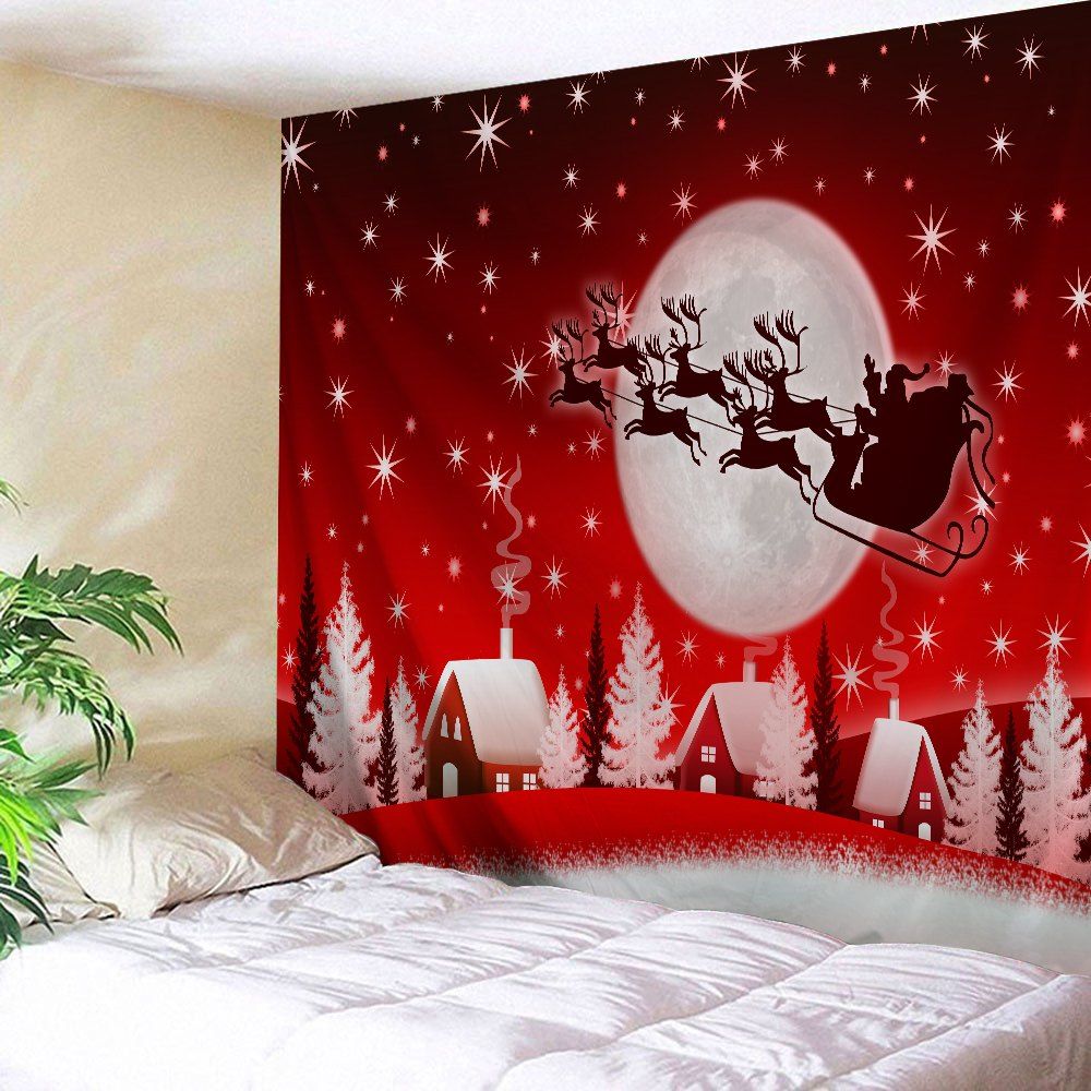 

Christmas Sleigh Village Print Tapestry Wall Hanging Art Decoration, Red