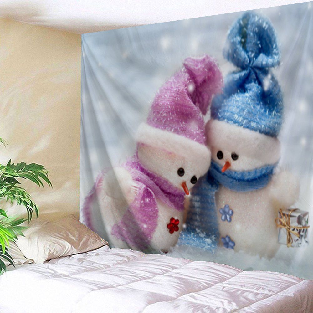 

Wall Hanging Christmas Snowman Couples Printed Tapestry, Colormix
