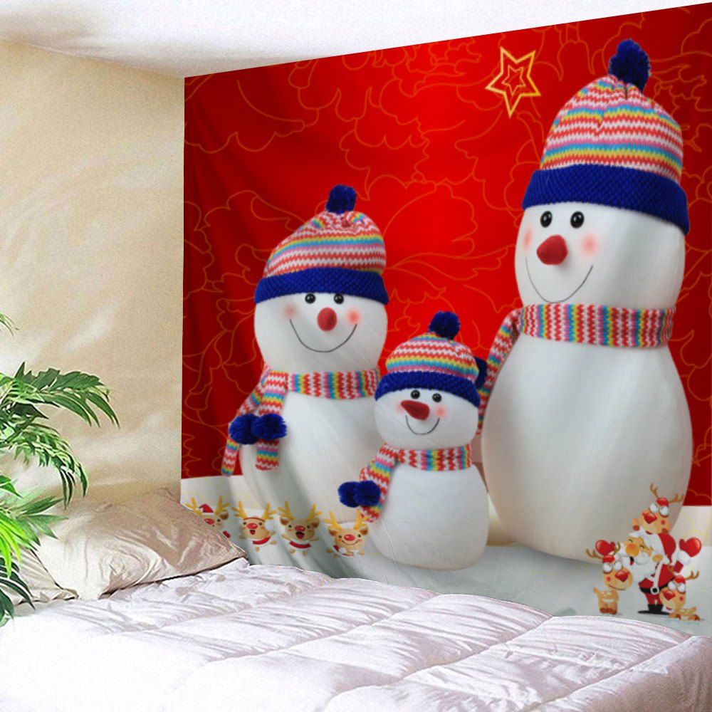 

Christmas Snowman Family Printed Wall Art Tapestry, Red