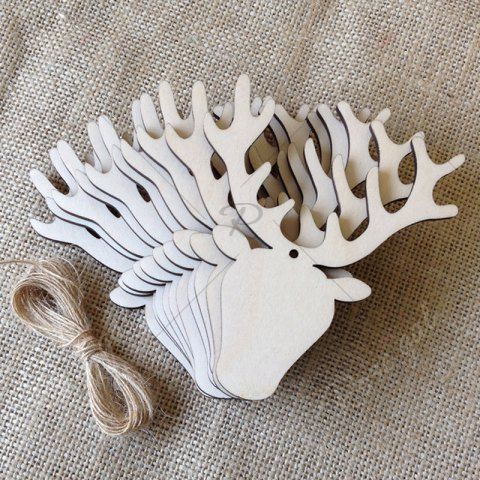 10 Pcs Christmas Tree Decorations Wooden Deer Head