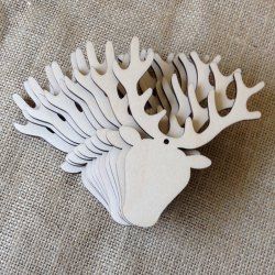 10 Pcs Christmas Tree Decorations Wooden Deer Head -  