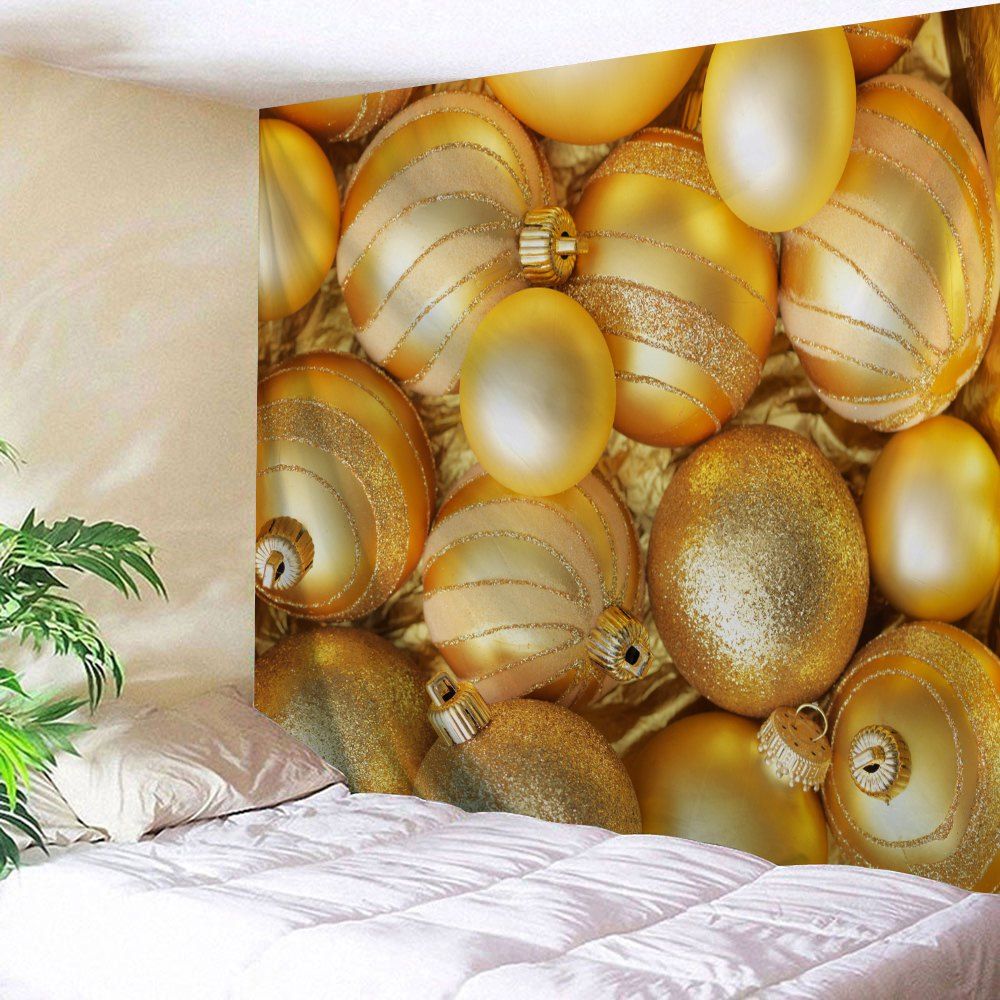 

Wall Hanging Christmas Ball Printed Decorative Tapestry, Golden