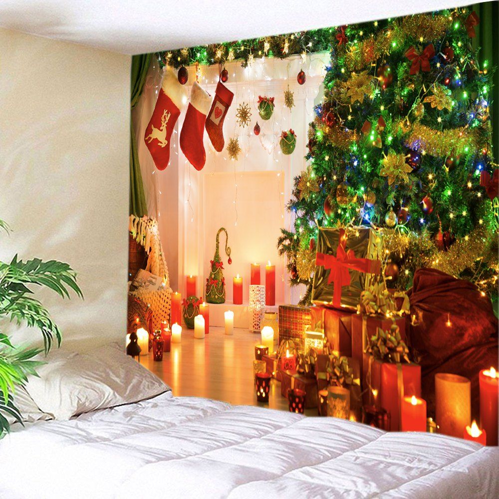 

Christmas Tree Gift Stockings Print Tapestry Wall Hanging Art Decoration, Colormix