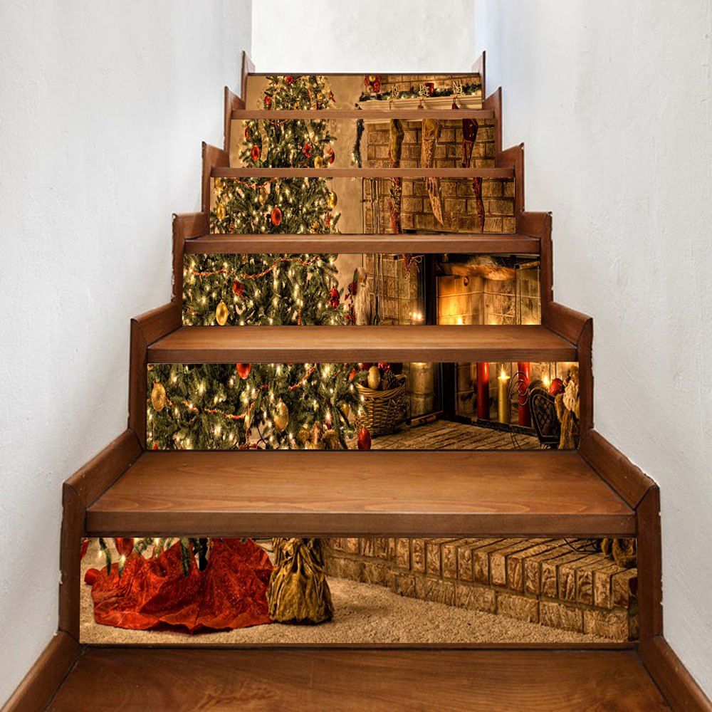 

Christmas Tree Fireplace Pattern Stair Stickers, Colormix