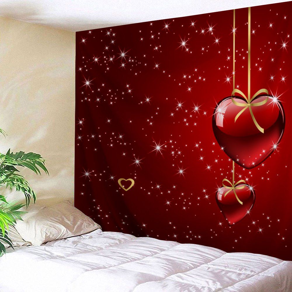 [38% OFF] Valentine's Day Heart Starlight Print Tapestry Wall Hanging ...