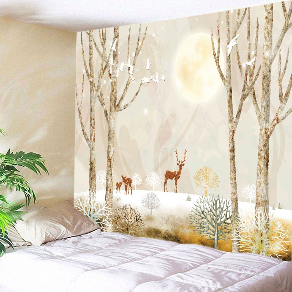 

Moon Night Elks Print Tapestry Wall Hanging Art Decoration, Light yellow