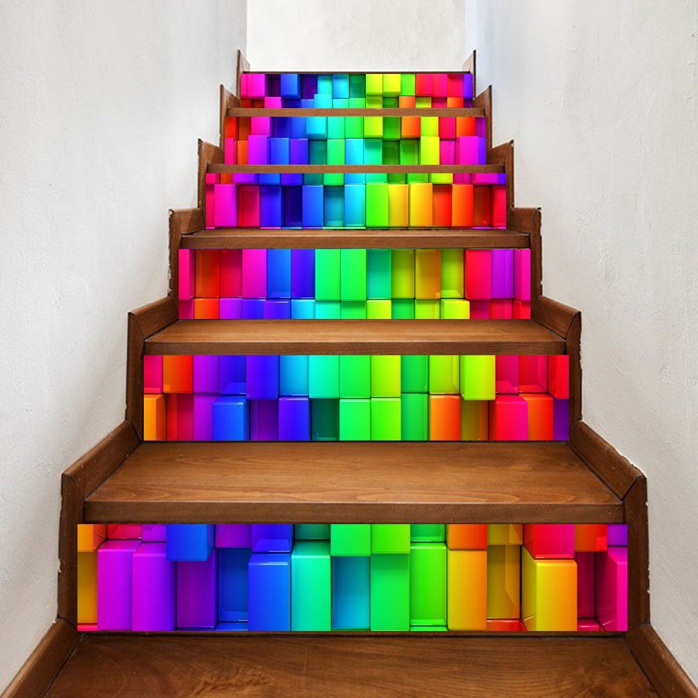 

Colorful Uneven Brick Pattern Decorative Stair Stickers, Colormix