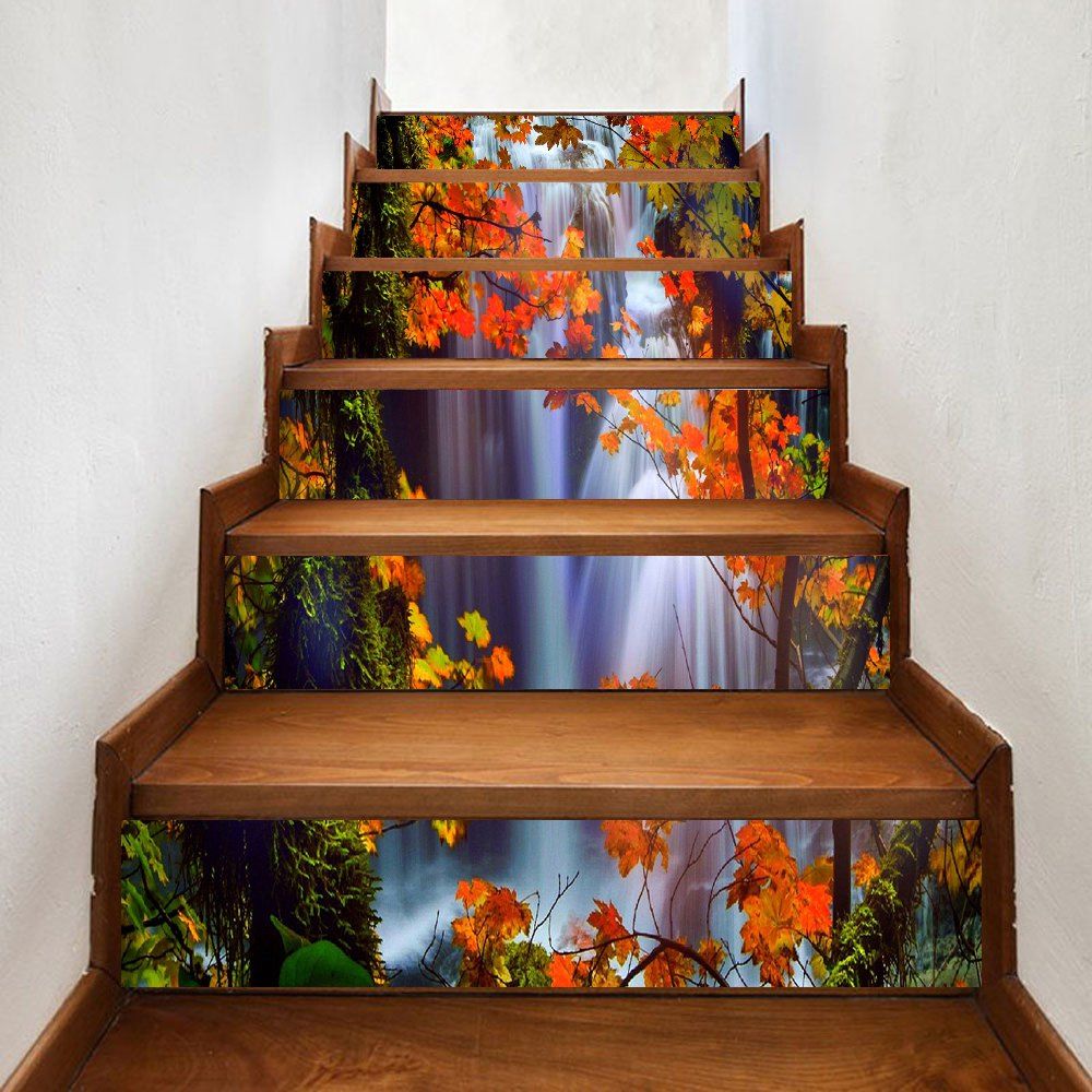 

Waterfall Maple Leaf Pattern Decorative Stair Stickers, Colormix