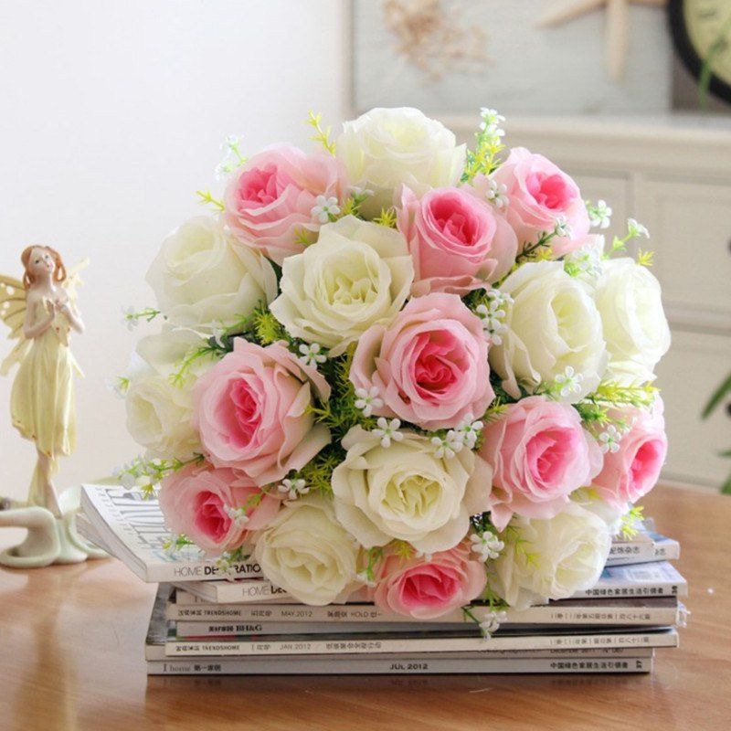 

Artificial Rose Flower Bouquet Home Wedding Decor Festival Gift, Multi