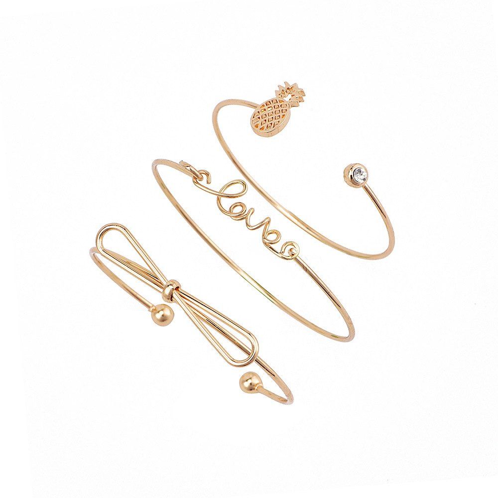 

3pcs Braclet Set Stainless Steel Crystal Braclet Star Moon Love Wedding Cuff Bangle Bracelet, Gold;siliver