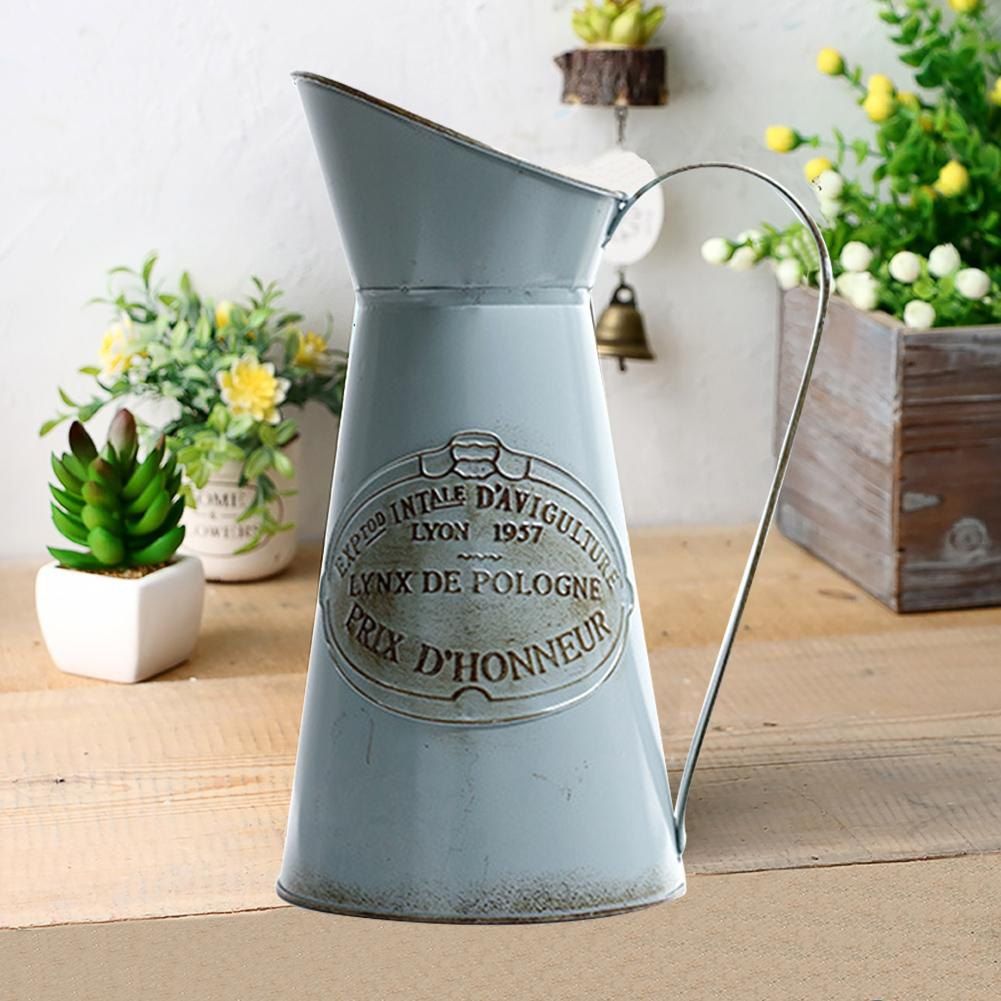 

American Village Bucket Flower Pot Retro Metal Barrel Iron Kettle, Sea blue