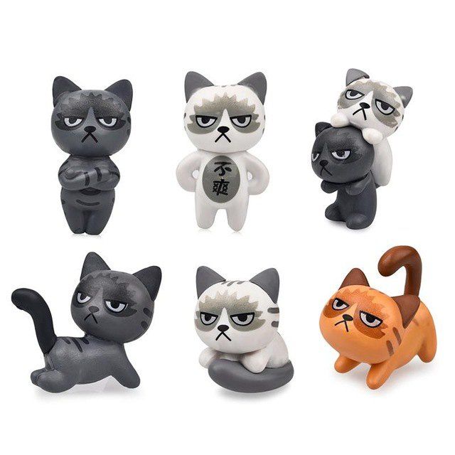 

Moss Micro Landscape DIY Craft Angry Cat PVC Ornament 6pcs, Multi-a