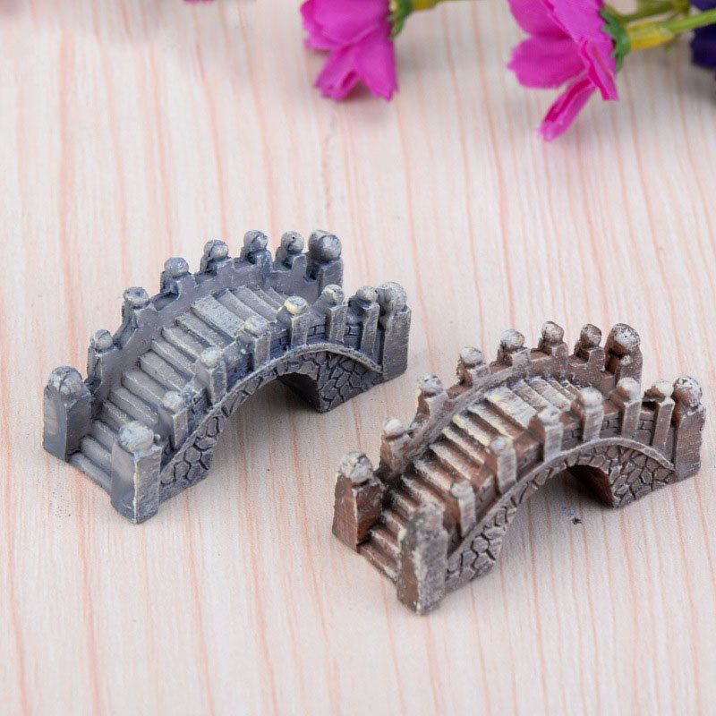 

Moss Micro Landscape Craft Chinese Bridge Resin Ornament 2pcs, Multi-a