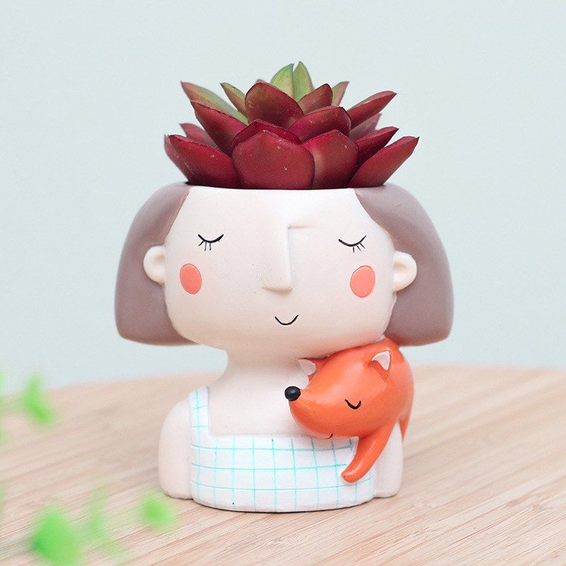 

Cartoon Wreath Girl Resin Flowerpot Micro Landscape Succulent Plant Pot, Multi-a