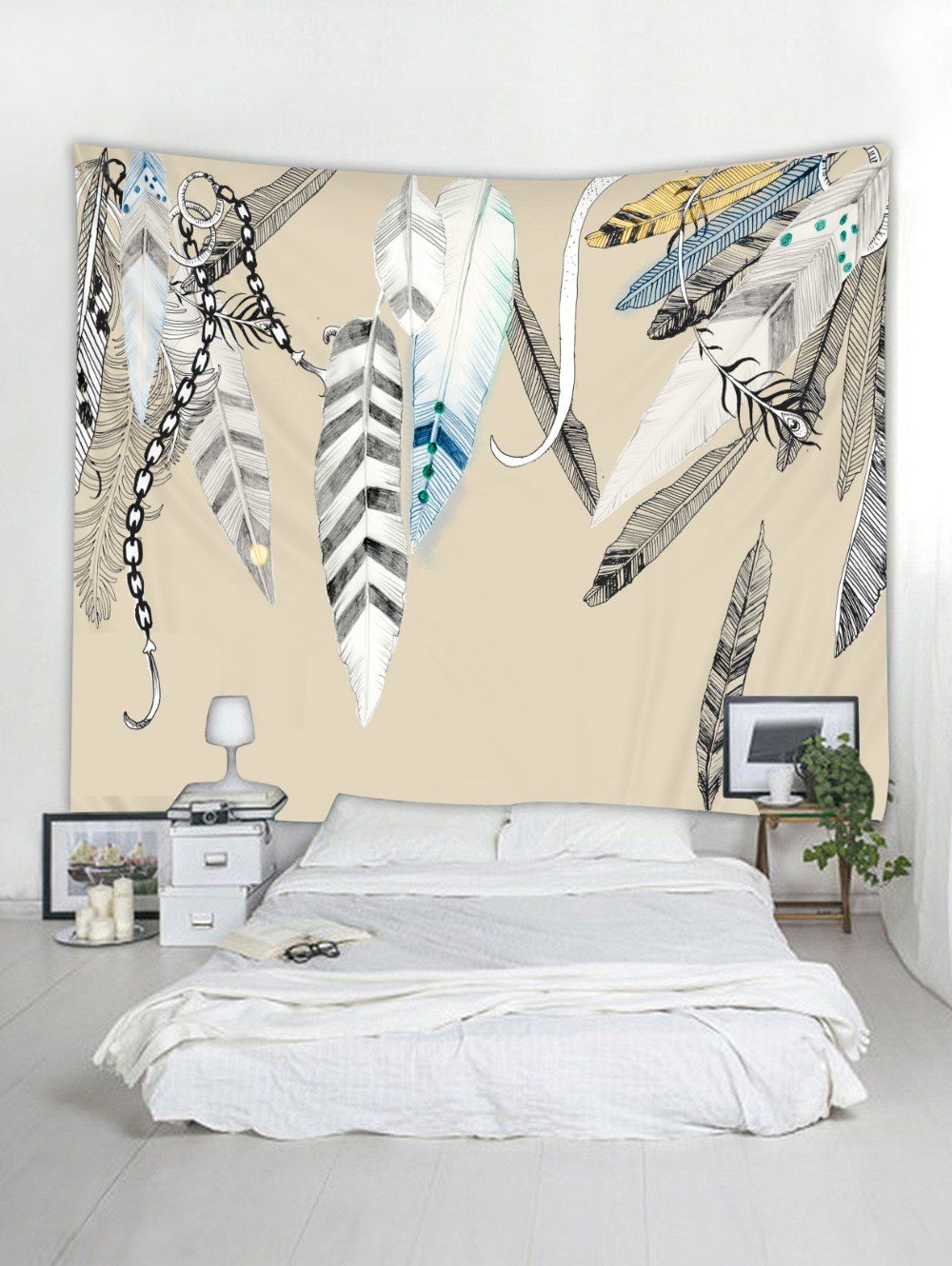 

Feather Printed Wall Tapestry Hanging Decoration, Multi