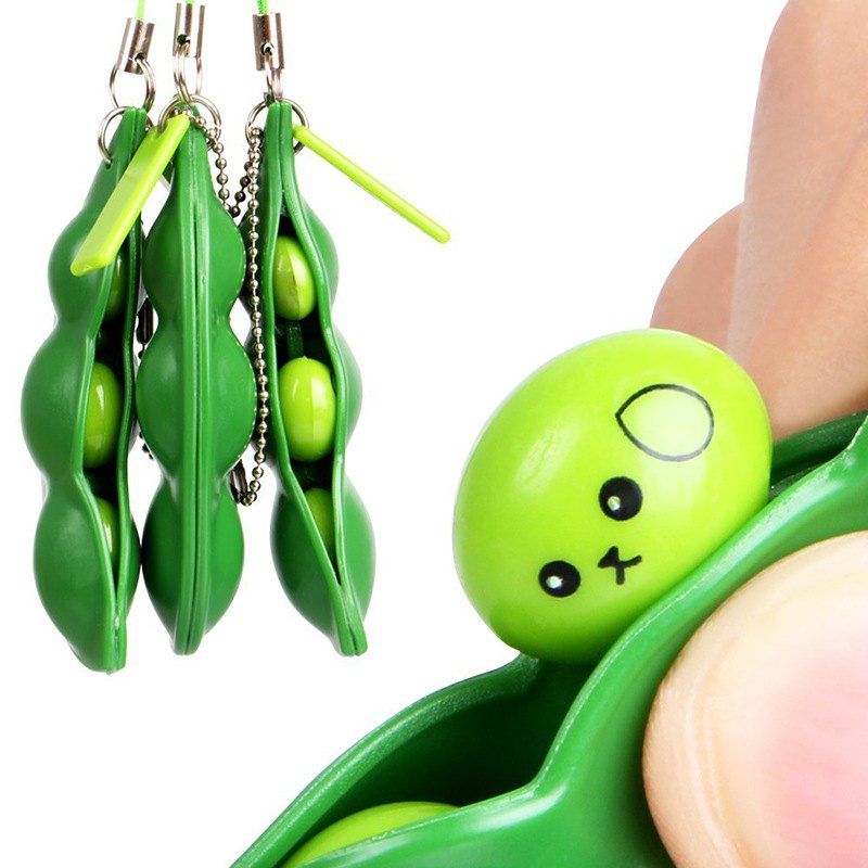 

Squeeze-a-bean Pendant Keychain Stress Fidget Relieving Extrusion Toy 1pc, Green