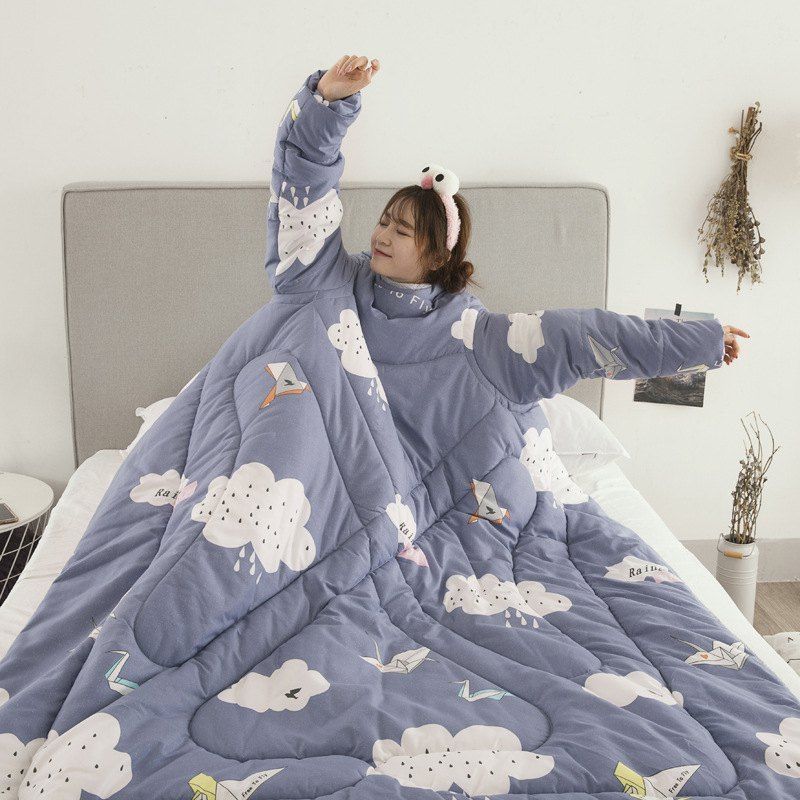 

Winter Warm Multi-functional Sofas Anti Kick Quilts with Sleeves, Blue gray