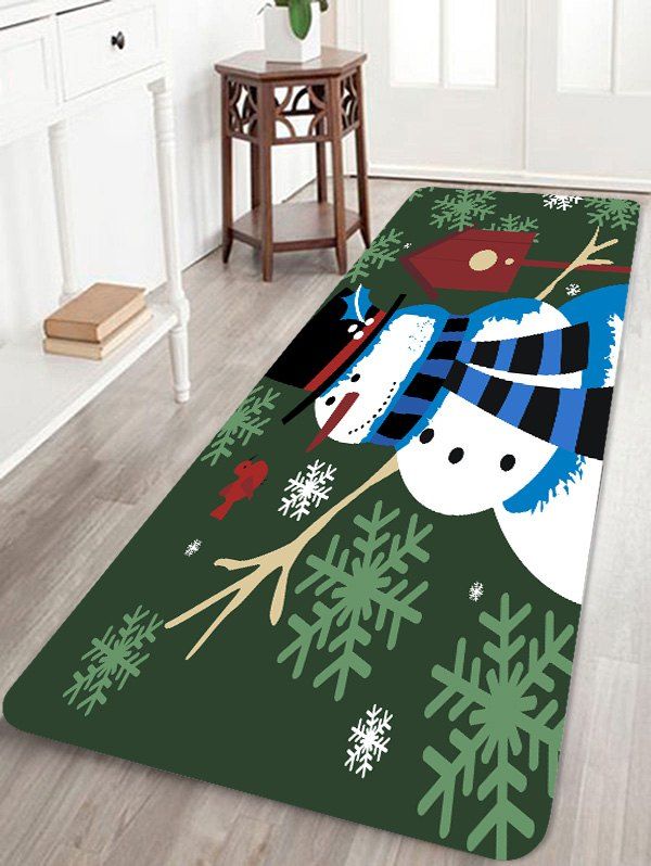 

Christmas Snowman Snowflake Printed Non-slip Area Rug, Deep green