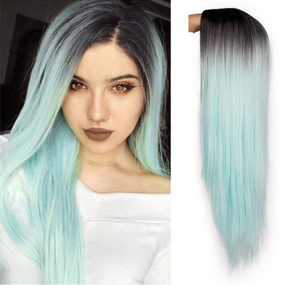 New Orgshine 24inch Middle Part Long Straight Black Blue Ombre Wig Synthetic Hair  Wigs-HG209  