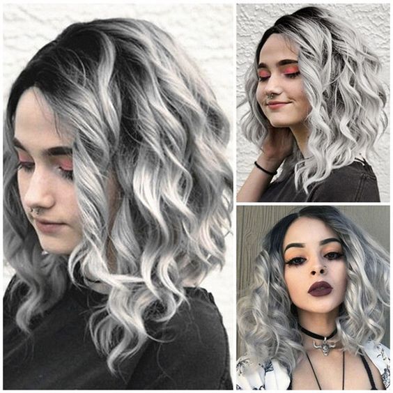 

Halloween Ombre Grey Synthetic Wavy Wig, Light gray