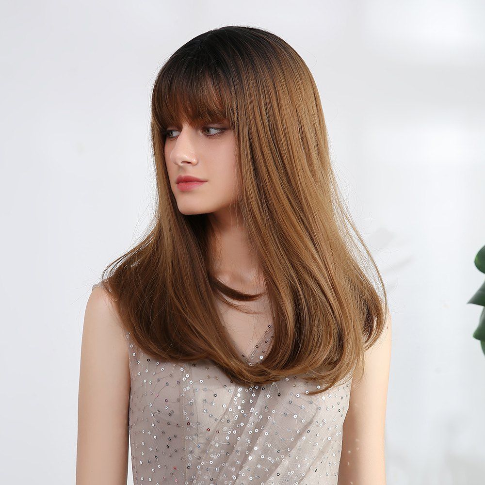 

Long Straight Synthetic Wigs Ombre Black Brown High Density Heat Resistant Wavy Wig For Black/White Women Cosplay/Party, Multi
